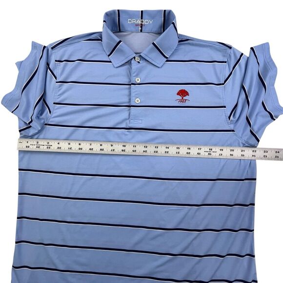 Draddy Sport Golf Polo Shirt Mens Medium Blue Striped Lightweight Stretch Logo - Picture 9 of 10